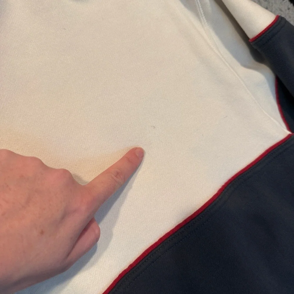Abercrombie & Fitch Quarter Zip Sweatshirt Mens Colorblock Medium Cream Navy Red